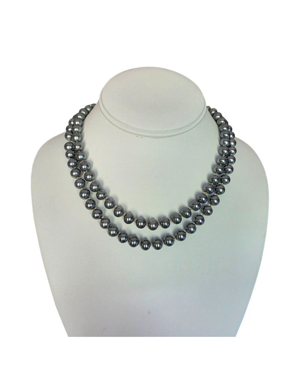 Vtg Nolan Miller Double Strand Black Pearl Necklace Sterling Box Clasp Unsigned